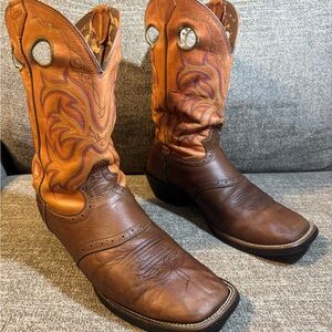 Justin Square Toe Men's Brown & Orange Western Cowboy Boots Size 12D